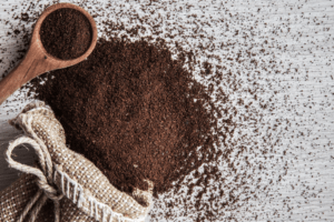 Coffee grounds clump together